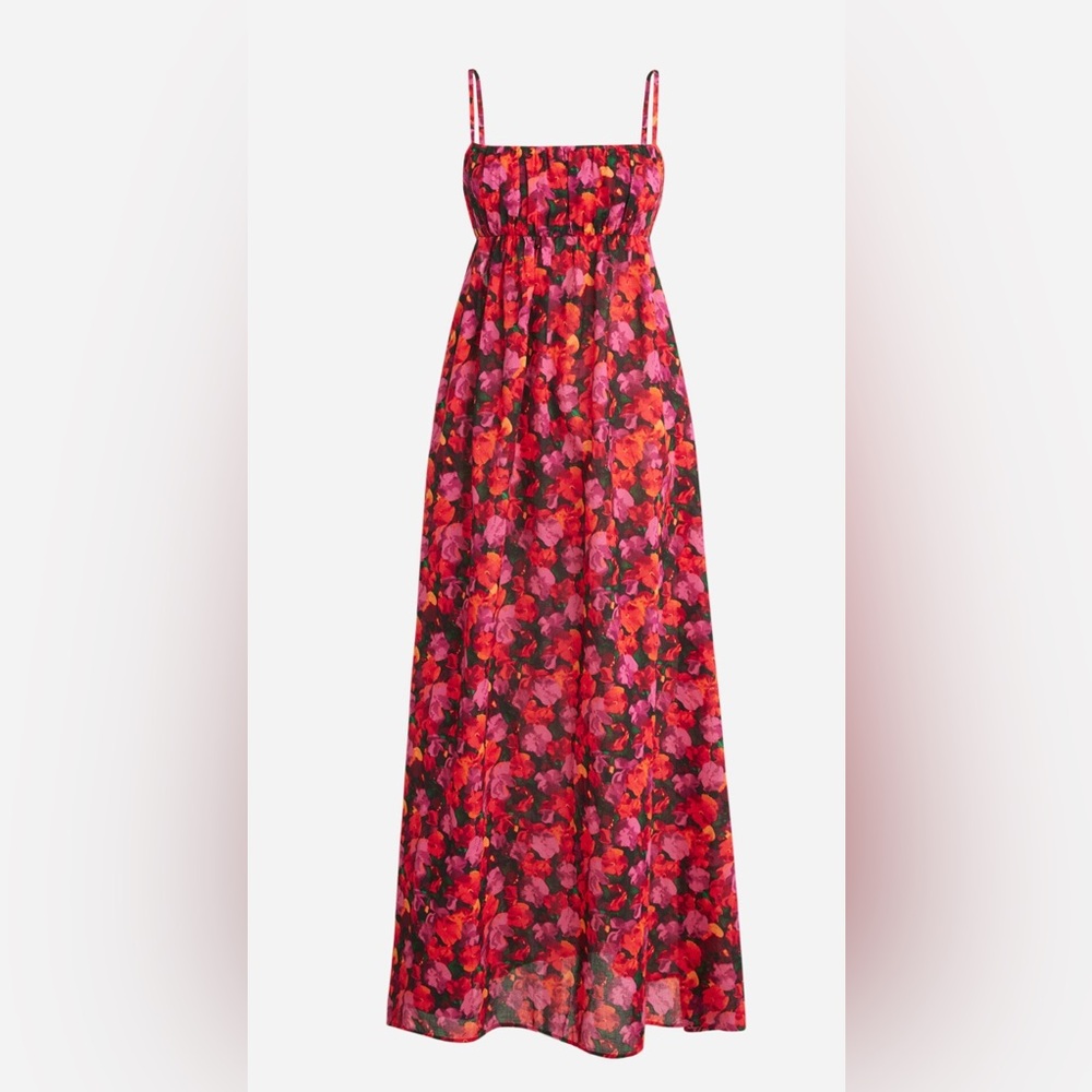 J Crew Maxi Floral empire waist red pink fuchsia voile de cotton Dress small